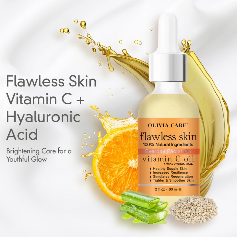 Olivia Care Vitamin C + Hyaluronic Acid Flawless Essential Facial Oil Acid 100% Natural, Reviving, Hydrating, Calming & Soothing. Stabilize & Retain Moisture 2 fl oz (Vitamin C) - Image 2
